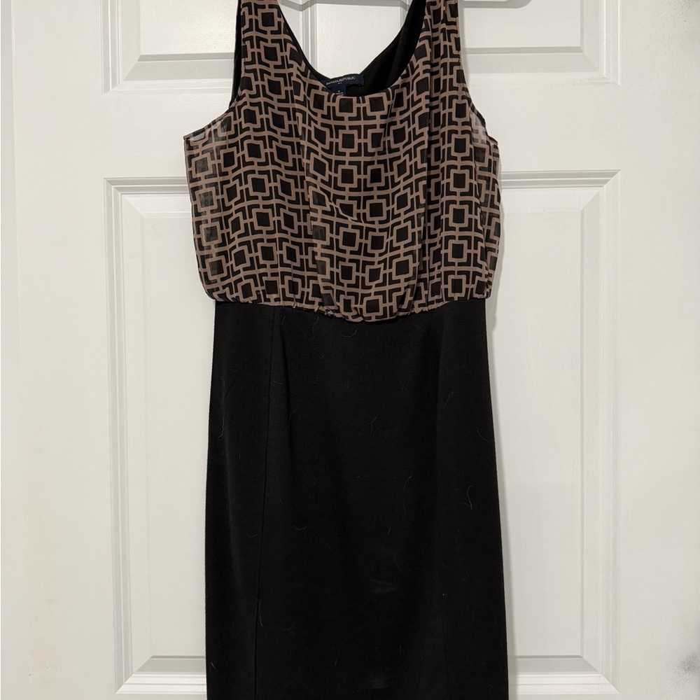Banana Republic Black Midi Dress with Brown Geometric Bodice
